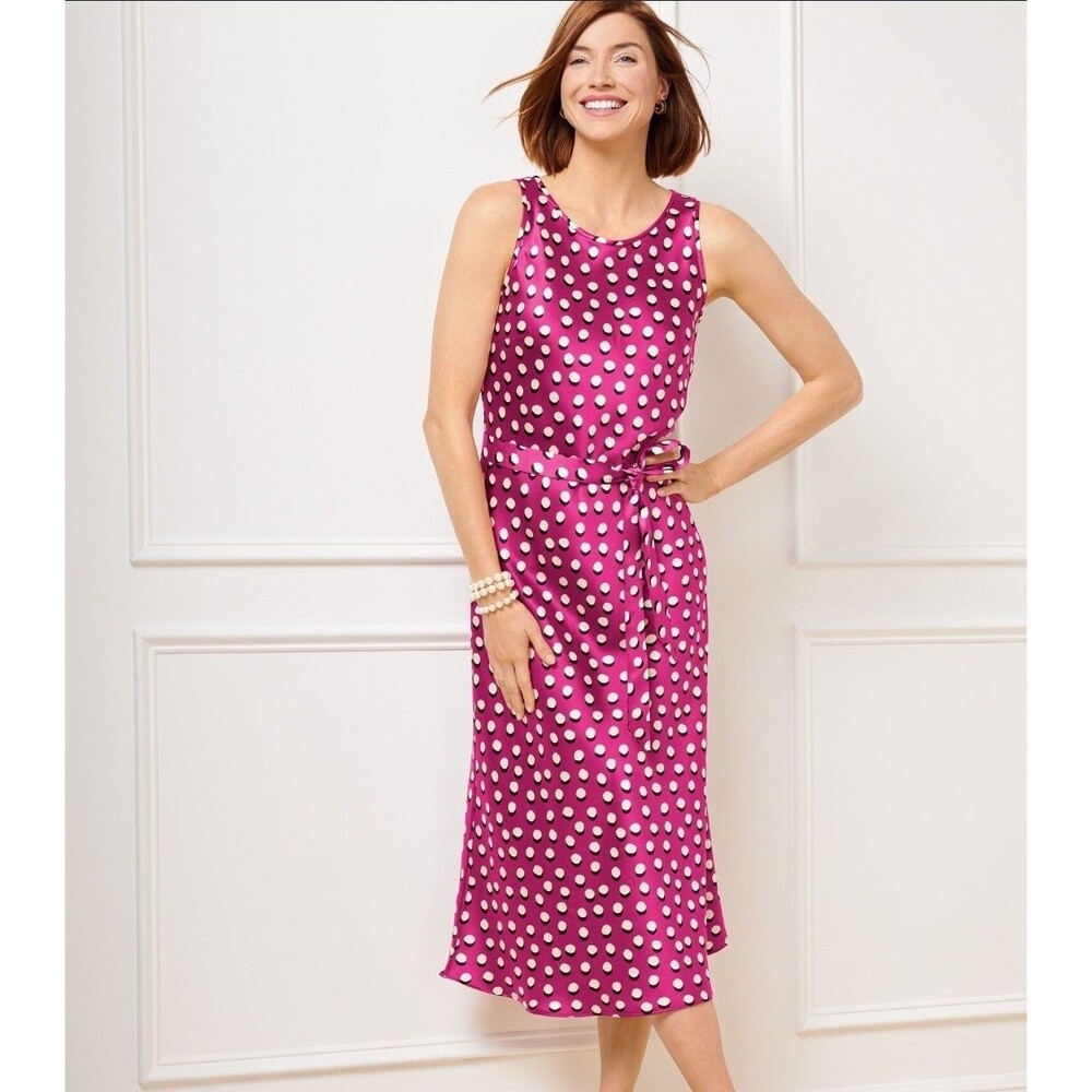 NWT Talbots Scattered Dot Satin Silky Slip Dress Sz 14 Sleeveless Flowy Fairy
